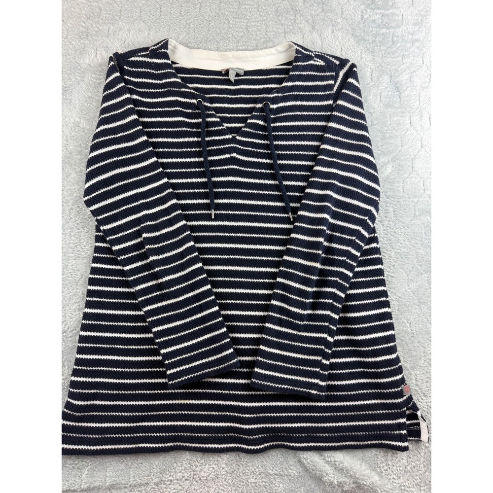 Talbots Women's Striped Lace-Up V-Neck Long Sleeve Knit Top
